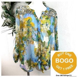 Fig and Flower Sheer Flower Button Down